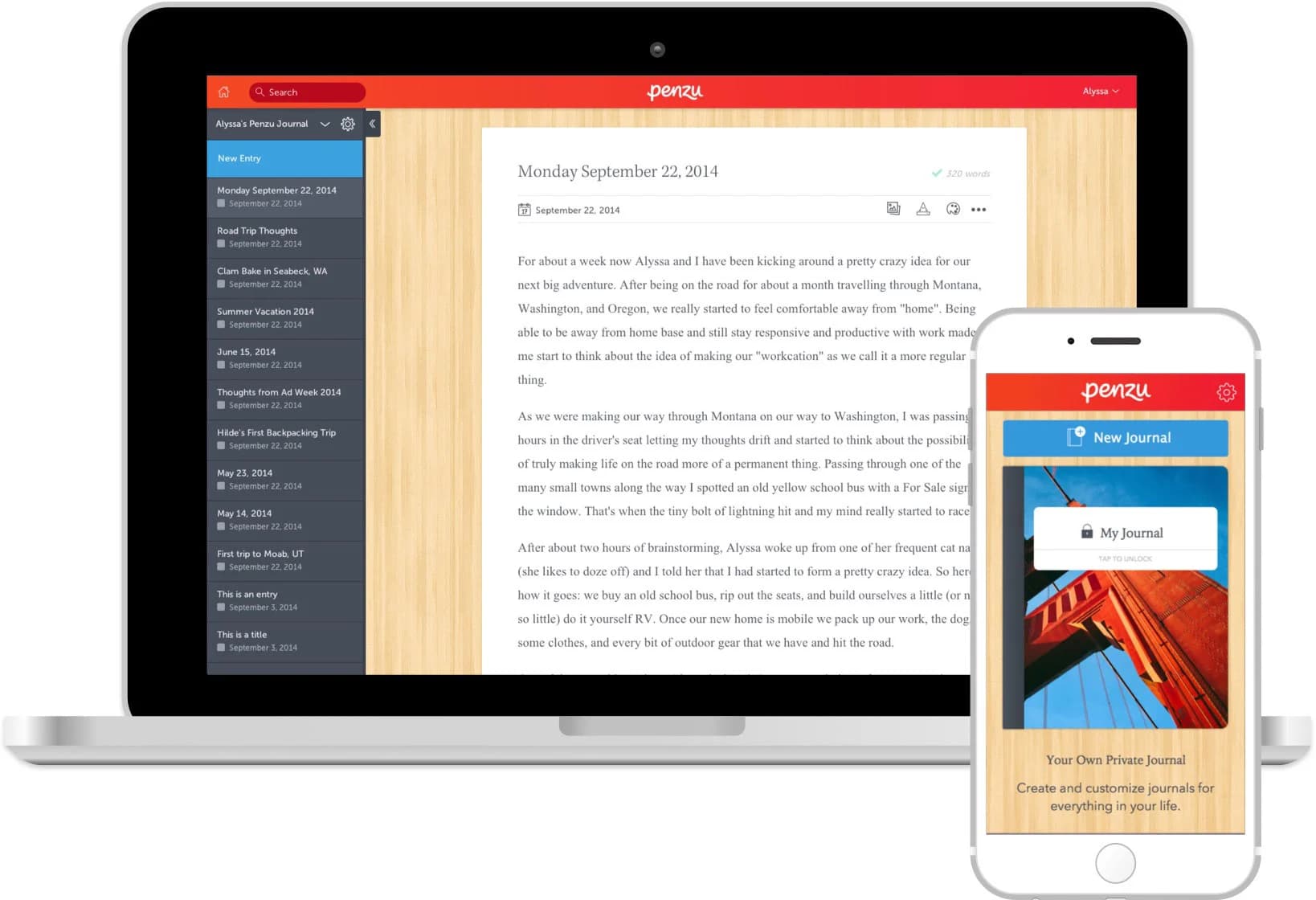 Journaling in Penzu desktop and app